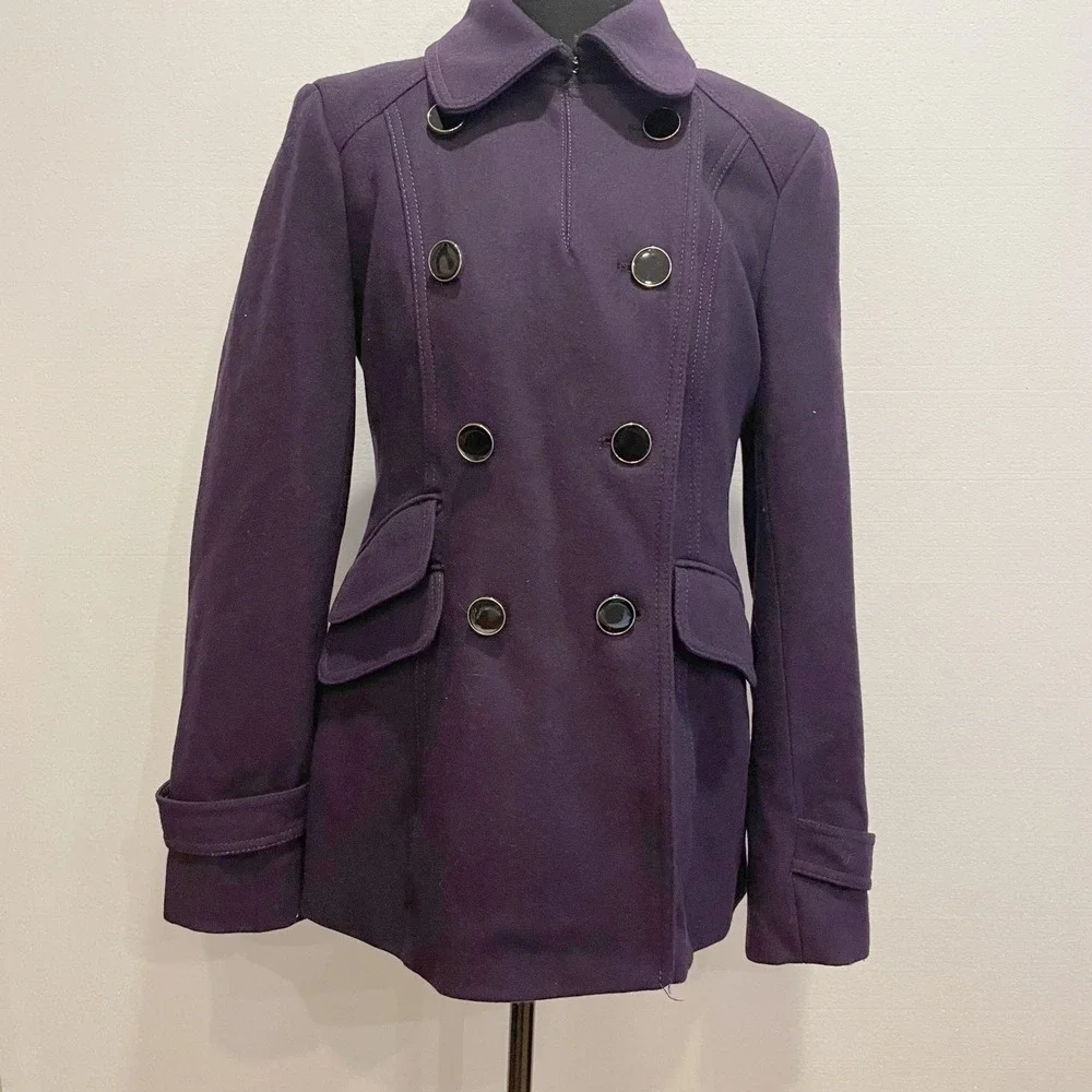 Express Royal Purple Double Breasted Wool Blend Peacoat‎ Jacket Size S
